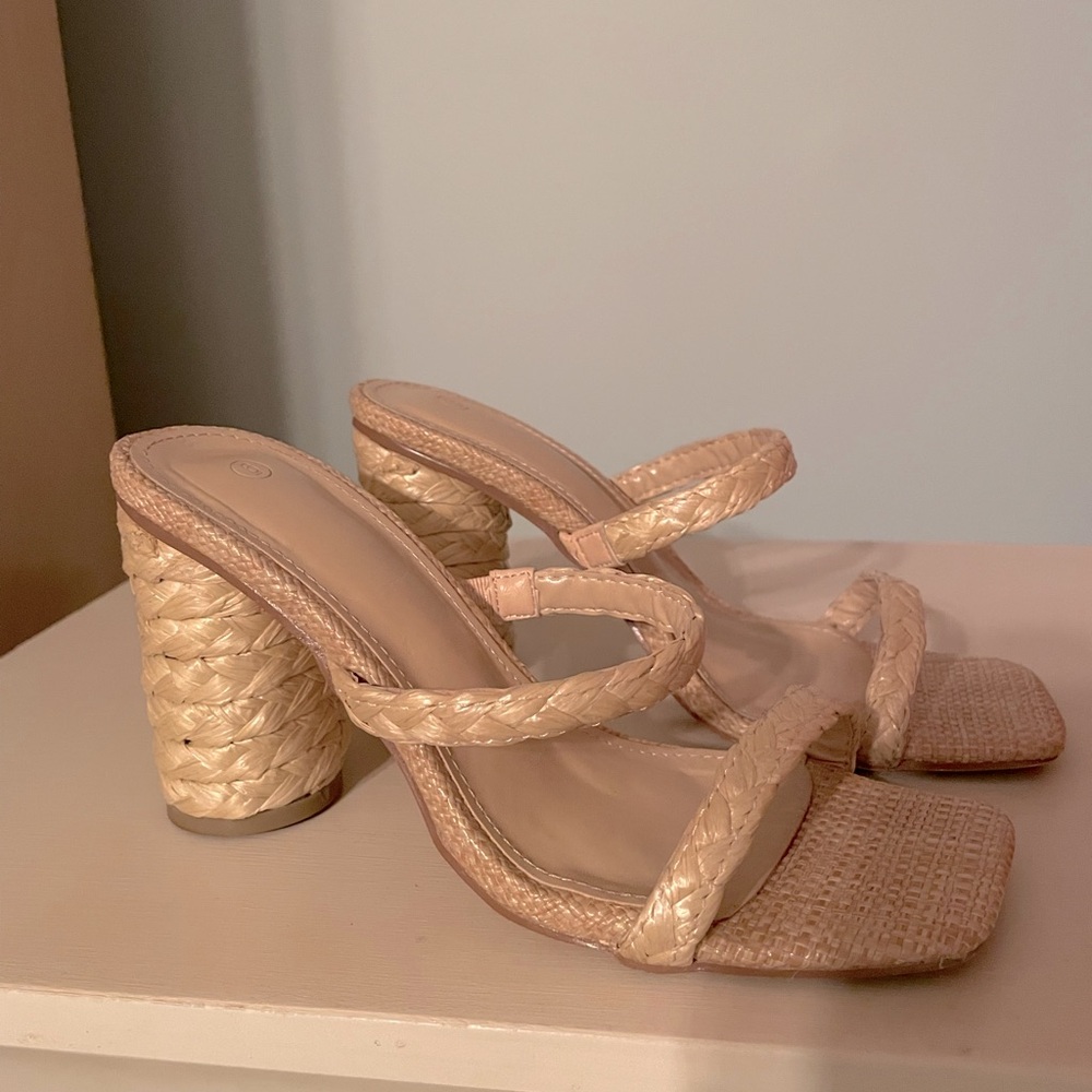 Tan Woven Heeled Sandals
